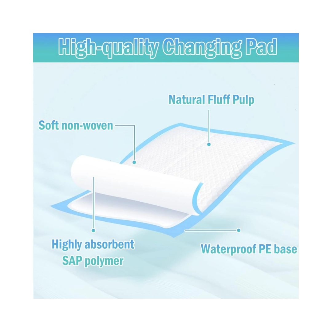 Rocinha 100 Pack Disposable Changing Pads Baby Disposable Underpads Waterproof Diaper Changing Pad Breathable Underpads Bed Table Protector Mat, 17 Inches x 13 Inches