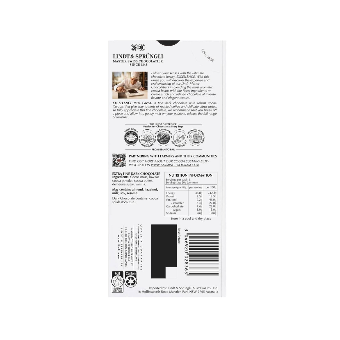 Lindt Excellence 85 % Cocoa Dark Chocolate 100 gm