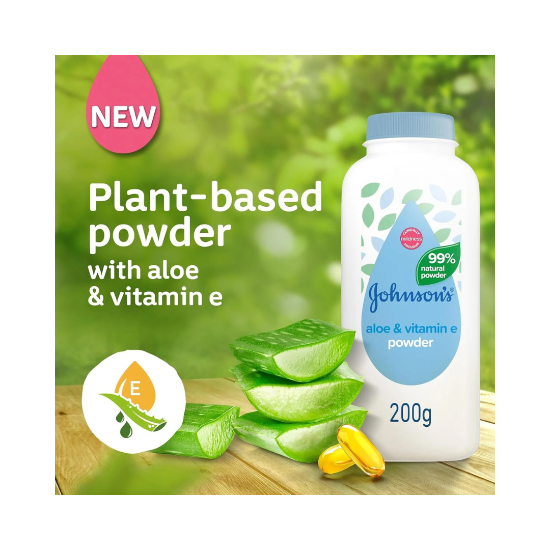 Johnson's Baby Powder, Cornstarch Formulation, 99% Plant-Based Powder 200g