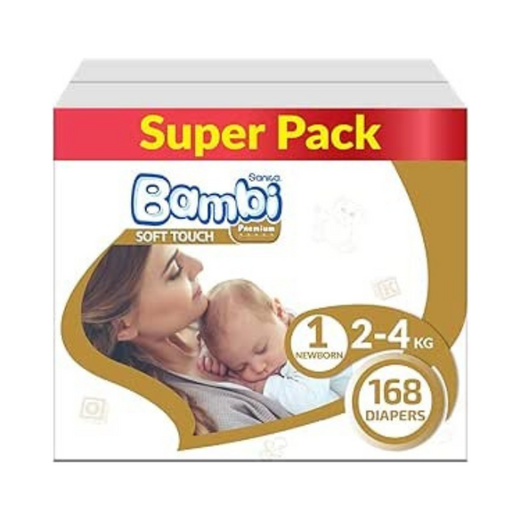 Sanita Bambi, Size 1, Newborn, 2-4 kg, Super Box, 168 Diapers - 168