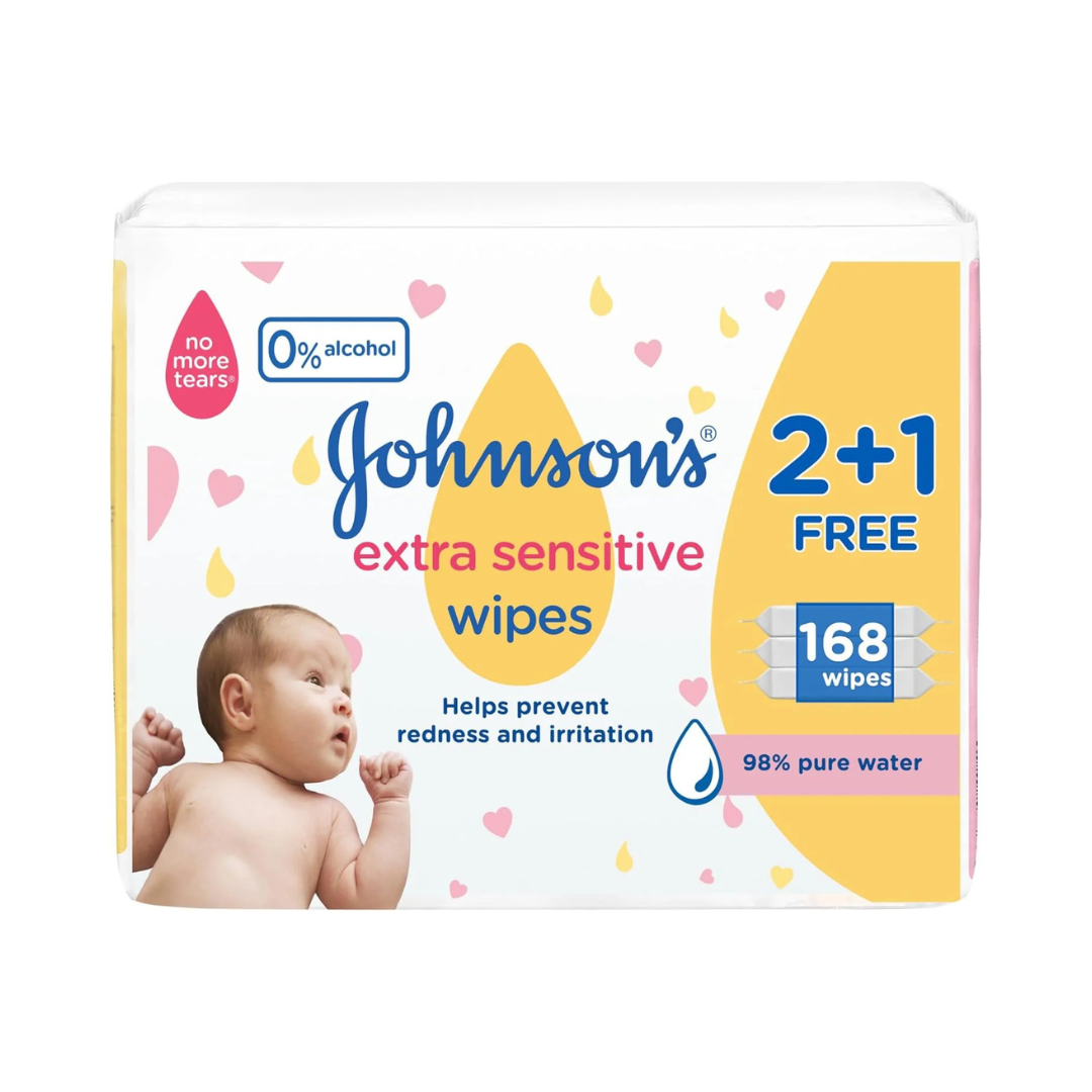Johnson's Baby, Wipes, Extra Sensitive, 98% pure water, 2+1 packs of 56 wipes