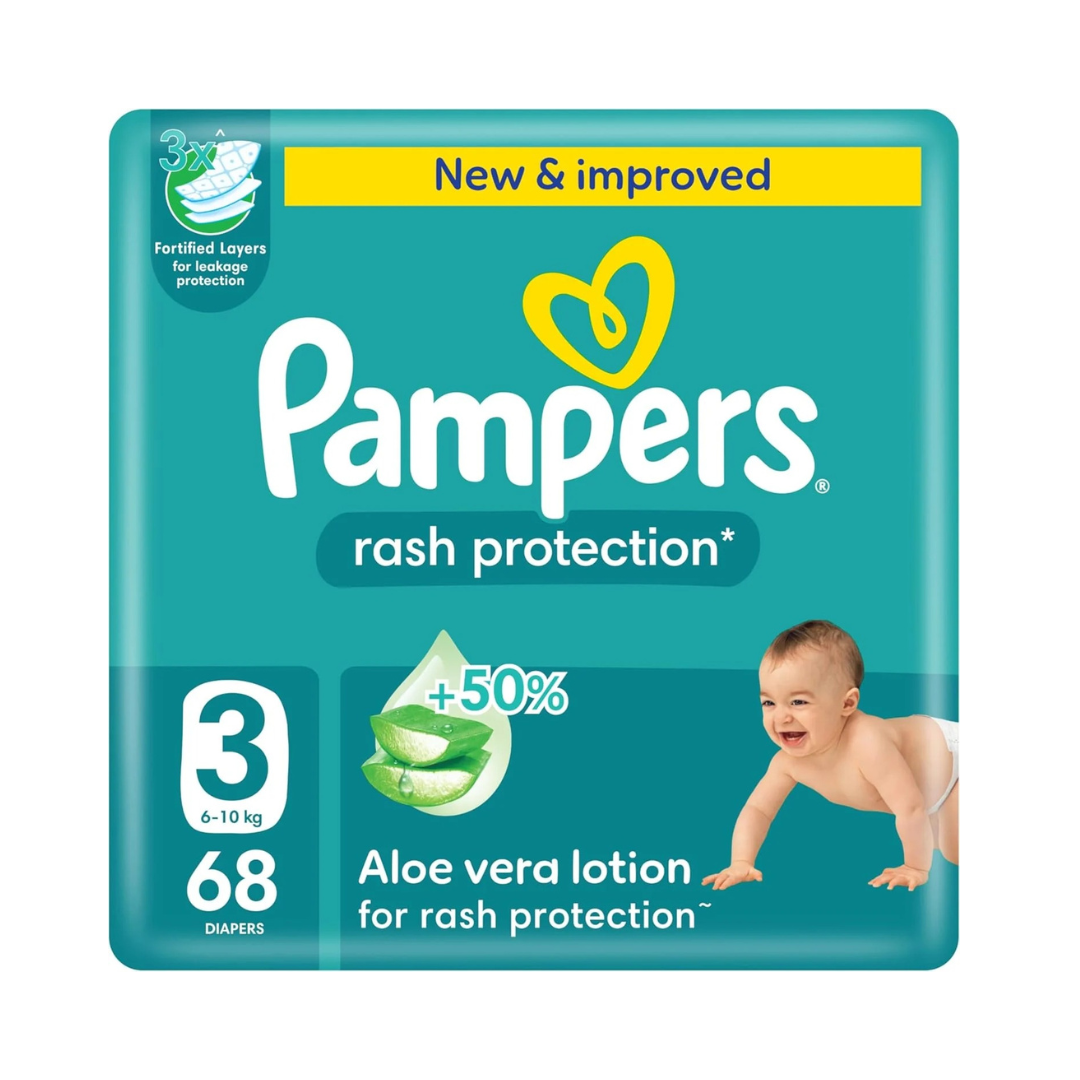 Pampers Rash Protection, Size 3, 6-10 kg, Mega Pack, 68 Diapers