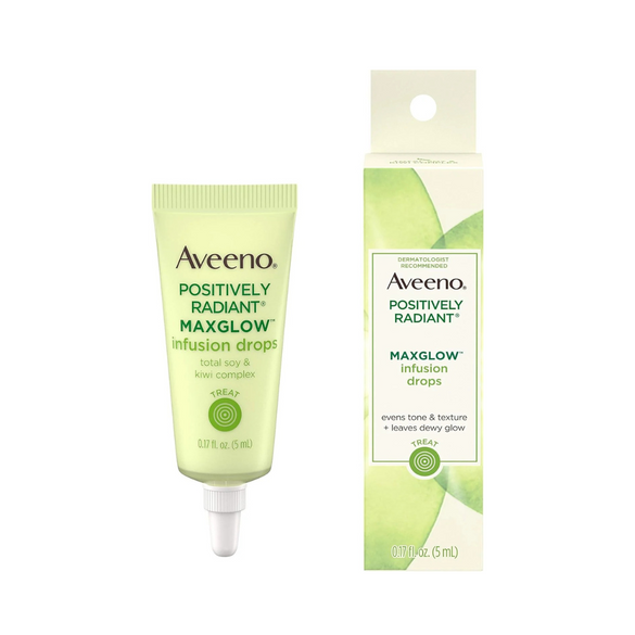 Aveeno Positively Radiant MaxGlow Infusion Drops with Moisture Rich Soy & Kiwi Complex,