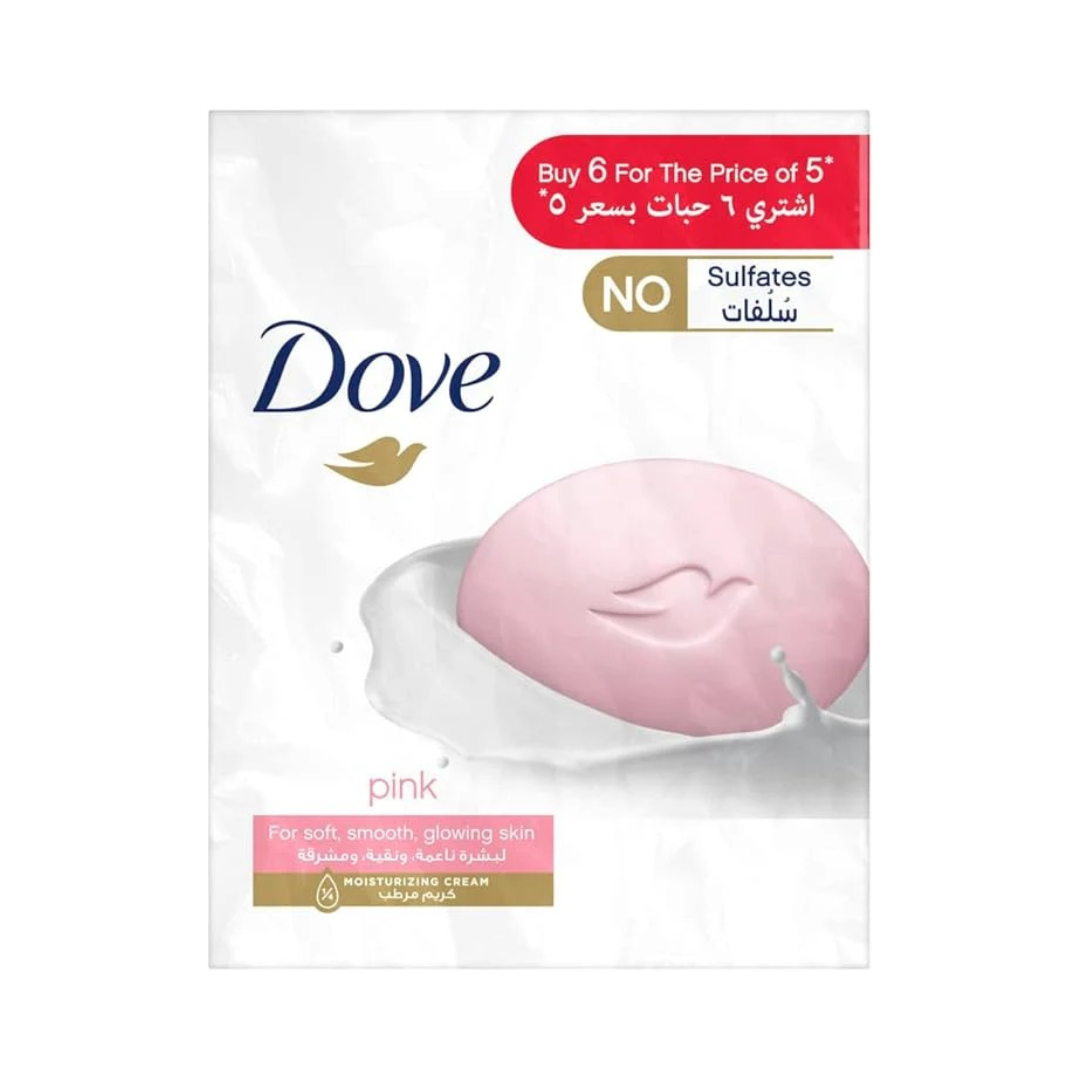 Dove Moisturising Soap Bar Nourishing formula for all skin types, Pink With ¼ moisturising cream, 125G - Pack of 6 - X4
