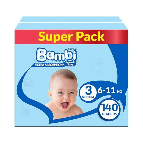Sanita Bambi, Size 3, DiapersMedium, 6-11 Kg, Super Box, 140