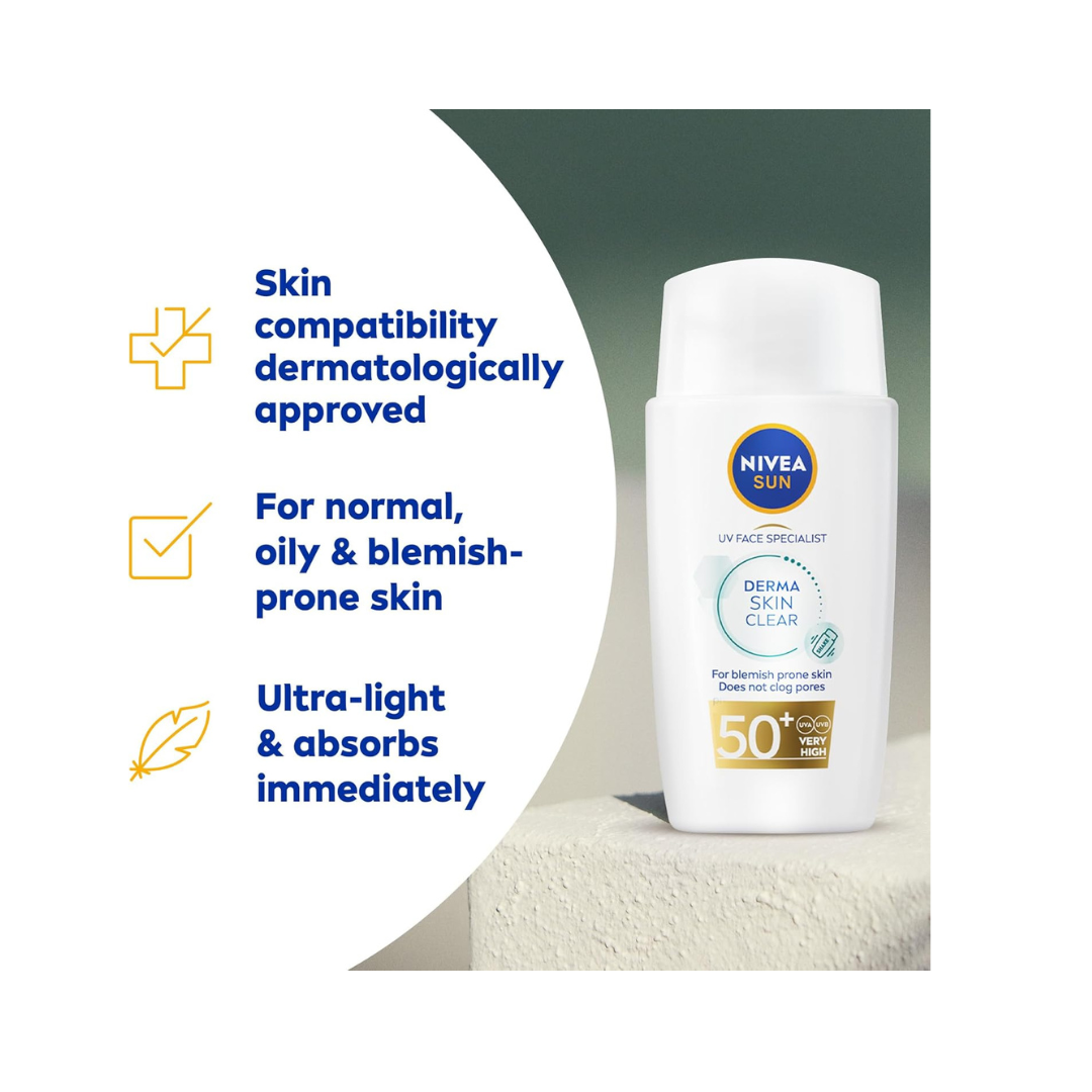 NIVEA SUN UV Face Specialist Derma Skin Clear Dry Touch Sun Fluid, SPF 50+