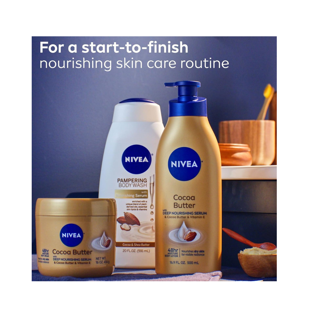 NIVEA Cocoa Butter Body Cream with Deep Nourishing Serum, 16 Ounce