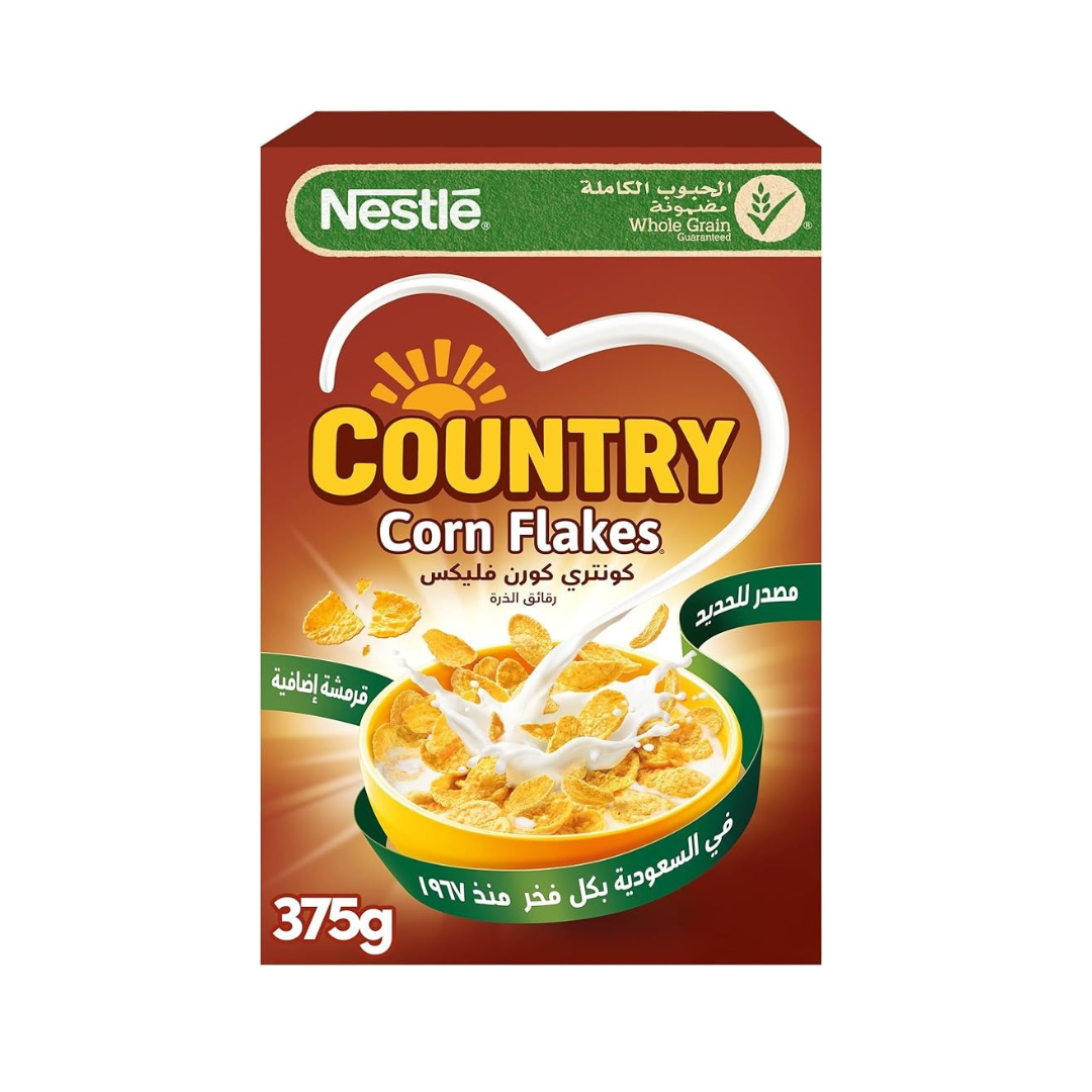 Nestlé Country Corn Flakes Chocolate Breakfast Cereal Pack 375g