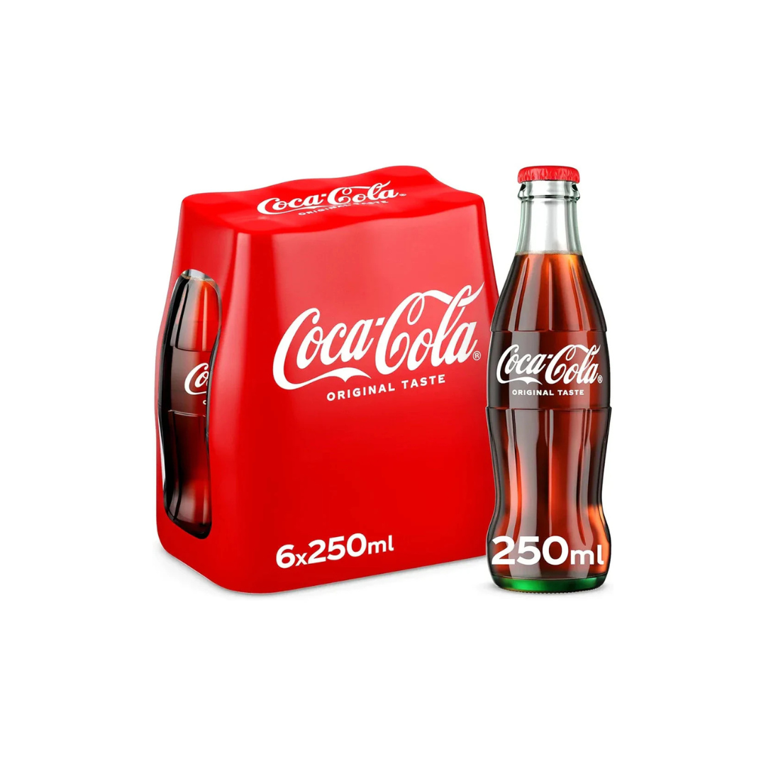 Coca-Cola Original Taste, Carbonated Soft Drink, Glass Bottle 250ml, pack of 6