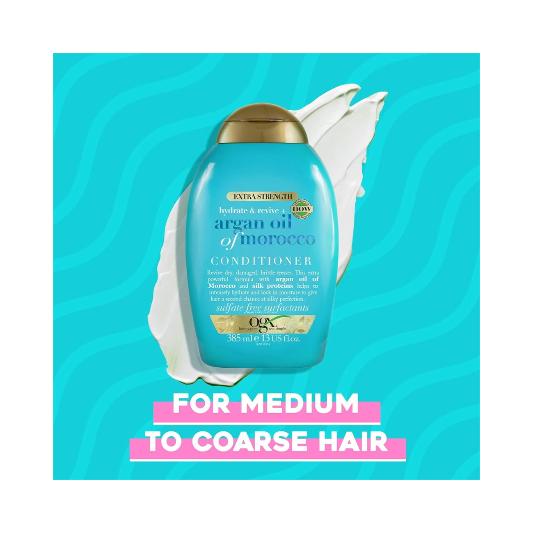 OGX, Conditioner, Extra Strength Hydrate & Revive+ Argan Oil of Morocco, New Gentle & PH Balanced Formula, 385ml
