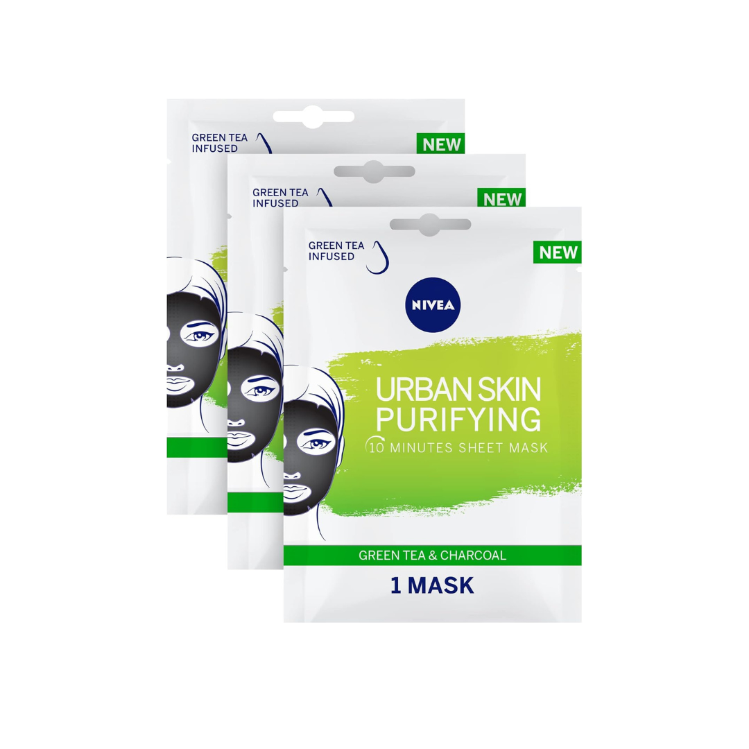 NIVEA Face Sheet Mask Puryfying, Urban Skin with Green Tea & Charcoal, 1 Mask