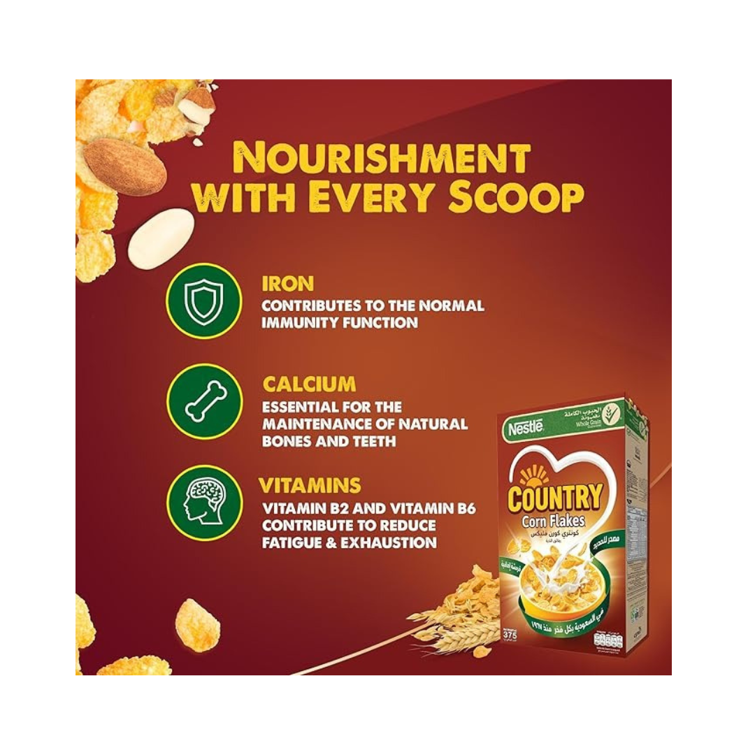Nestlé Country Corn Flakes Chocolate Breakfast Cereal Pack 375g