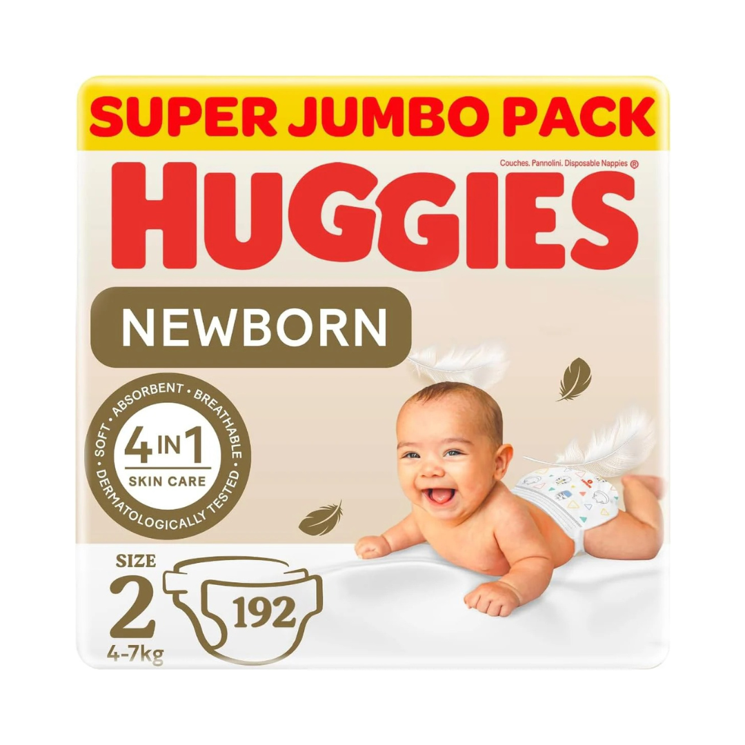 Huggies New Born, Size 2, 4-7 kg, Jumbo Pack, 128 Diapers