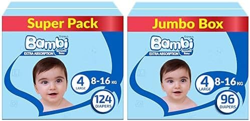Sanita Bambi, Size 4, Large, 8-16 kg, Jumbo Pack, 62 Diapers