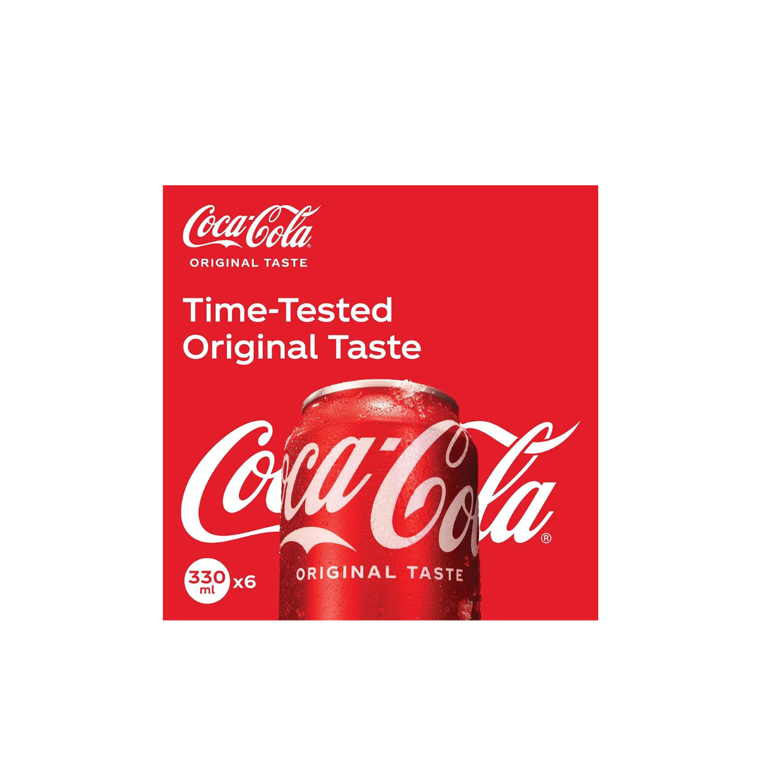 Coca-Cola Original Taste , Carbonated Soft Drink , Can 355ml , pack of 6