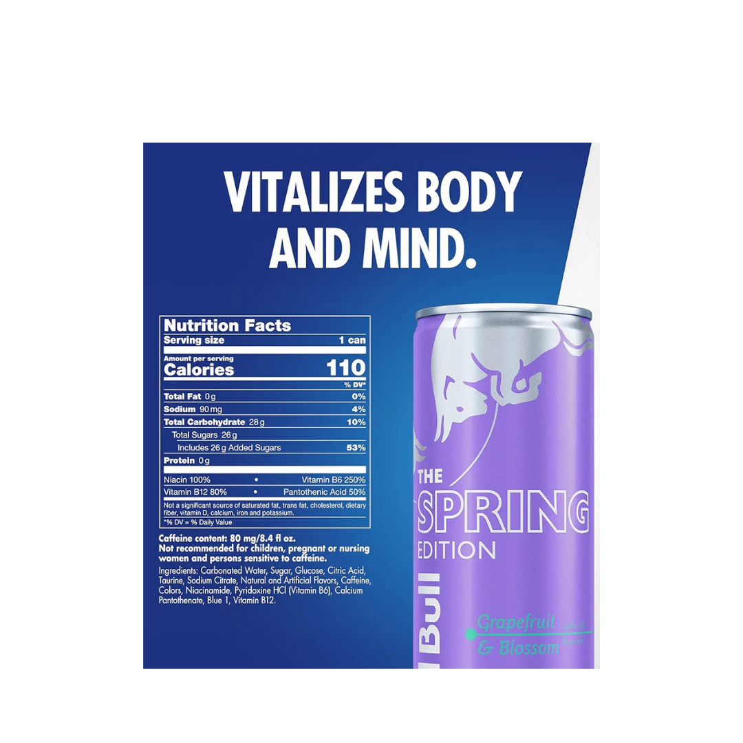 Red Bull Spring Edition Energy Drink, Grapefruit, 8.4 fl. oz., Case of 24 cans, with 80mg Caffeine, Taurine & B Vitamins