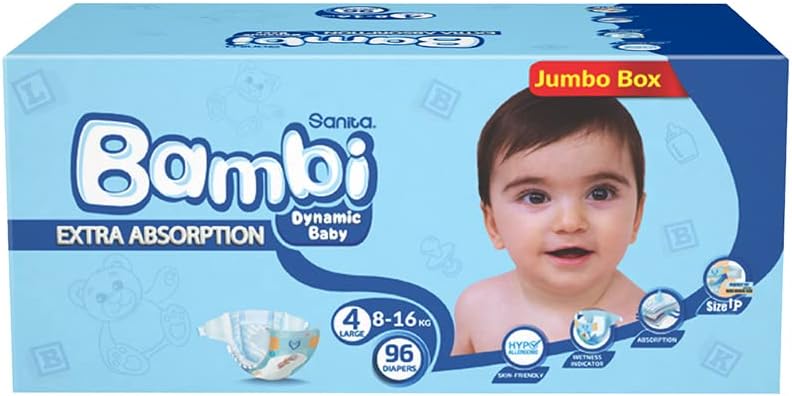 Sanita Bambi, Size 4, Large, 8-16 kg, Jumbo Pack, 62 Diapers