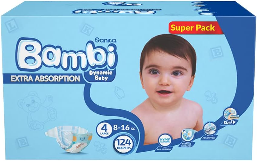 Sanita Bambi, Size 4, Large, 8-16 kg, Jumbo Pack, 62 Diapers