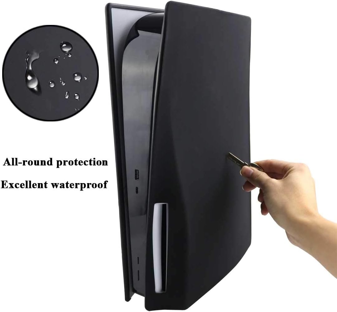 DMLNN PS5 Silicone Skin Cover, Dustproof Anti-Scratch Anti-Fall Waterproof Protector Case for Sony Playstation 5 Disk Edition (Disk Edition, Black)