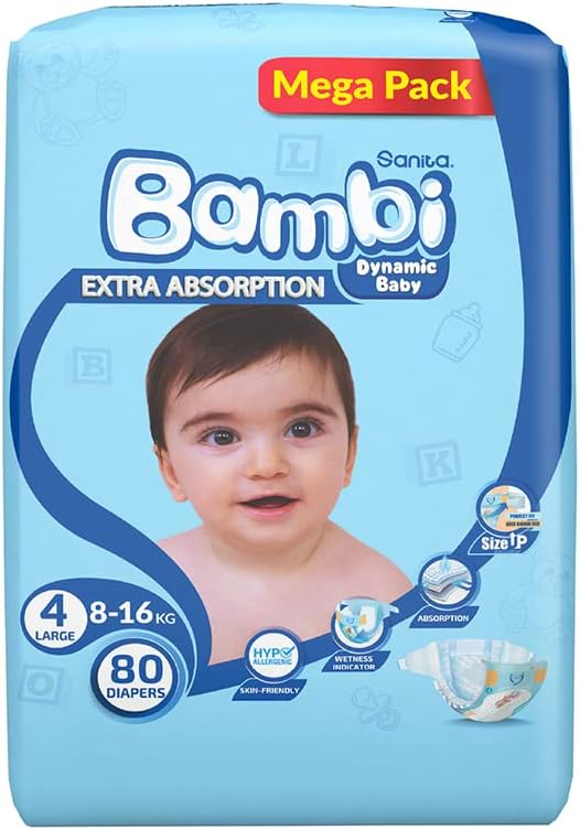 Sanita Bambi, Size 4, Large, 8-16 kg, Jumbo Pack, 62 Diapers