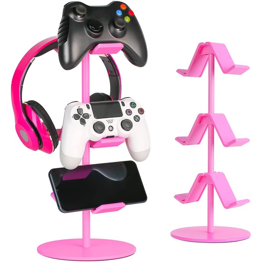 KELJUN Controller Stand 3 Tier,Headphone Holder, Multi Adjustable Game Controller Headset Hanger for All Universal Gaming PC Accessories, Xbox PS4 PS5 Nintendo Switch(Smart Black)