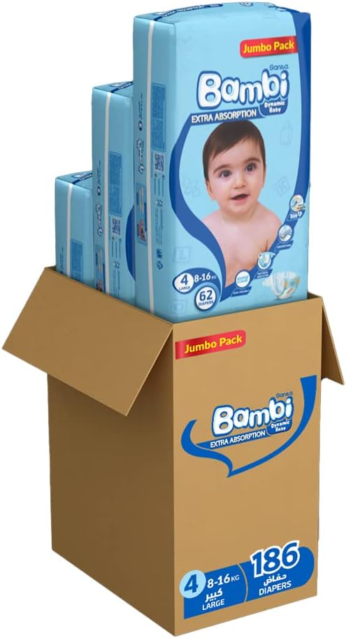 Sanita Bambi, Size 4, Large, 8-16 kg, Jumbo Pack, 62 Diapers