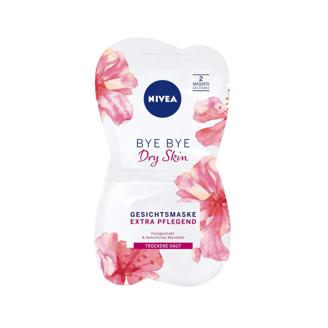 NIVEA Bye Bye Dry Skin Face Mask, Intensive Face Care Mask for Dry Skin, Skin Care Mask with Honey Extract and Natural Almond Oil (2 x 7.5 ml)