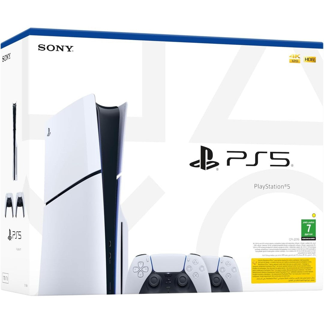 PlayStation 5 Slim Blu-ray Disc Edition Console + Double Pack Dualsense Wireless Controller (KSA version), 2 Year Manufacturer Warranty