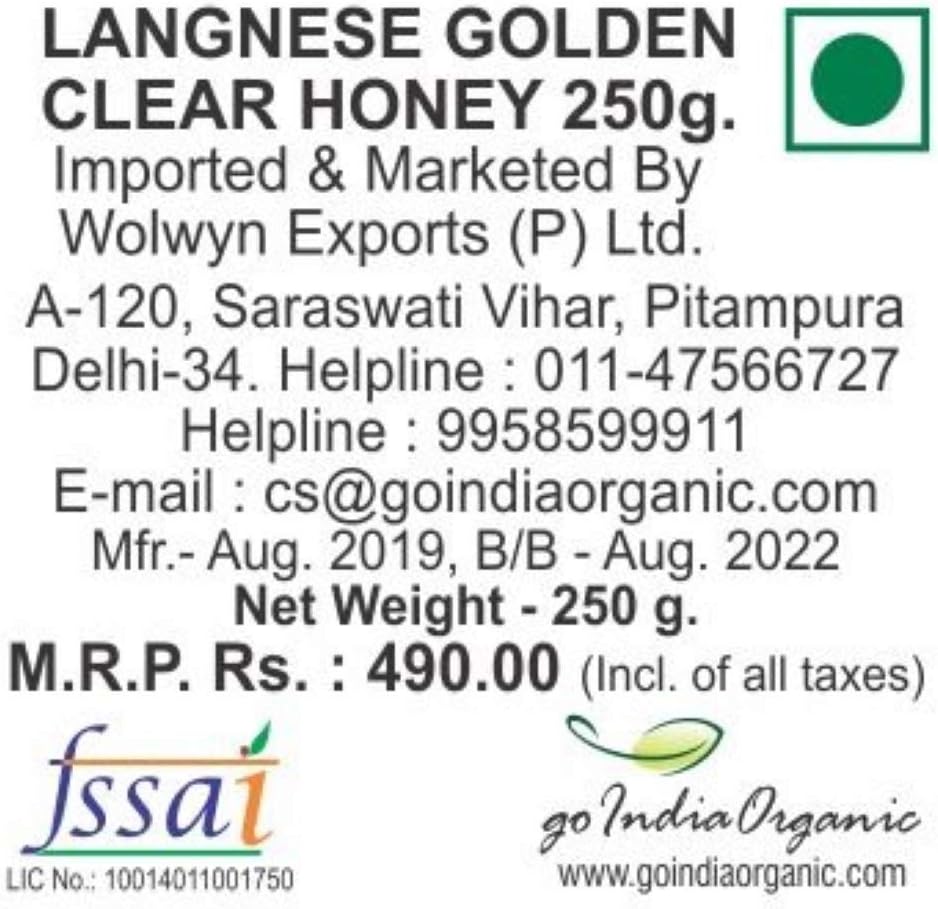 Langnese Golden Clear Pure Bee Honey 250 G
