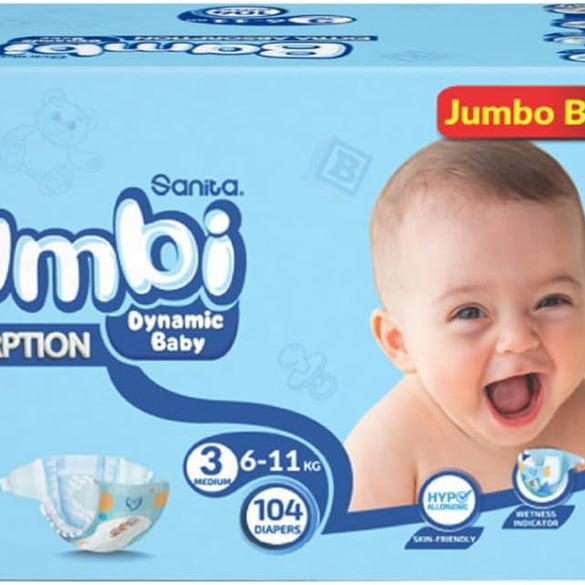 Sanita Bambi Baby Diapers Mega Pack Size 3, Medium, 6-11 KG, 184 Count