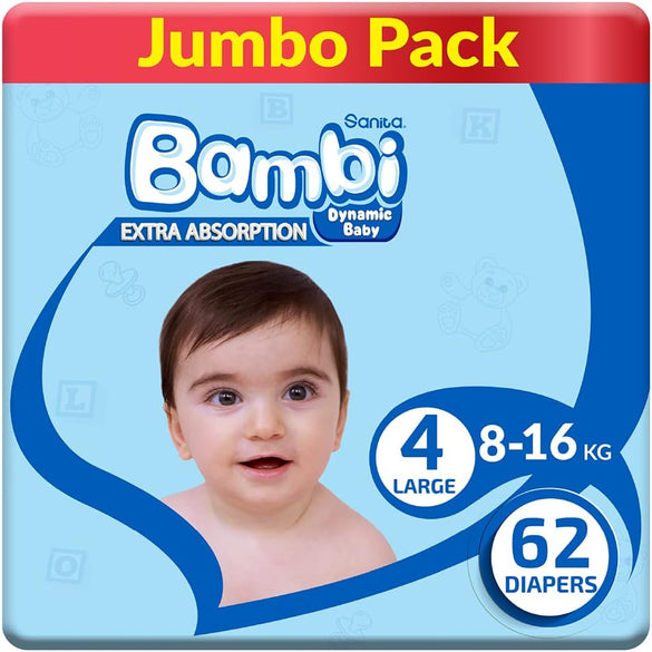 Sanita Bambi, Size 4, Large, 8-16 kg, Jumbo Pack, 62 Diapers