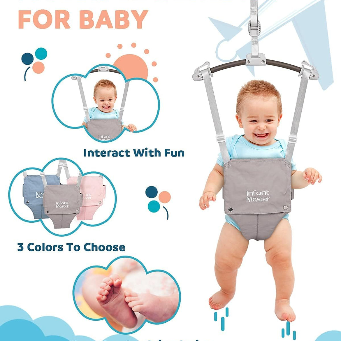 Infant Master Doorway Jumper, Johnny Jumper w/Adjustable Seat Bag, Durable Baby Door Bouncer & Swing Jumper w/Steel Spring, Wise Gift Choice for Infant & Toddler, Easy to Use, Blue