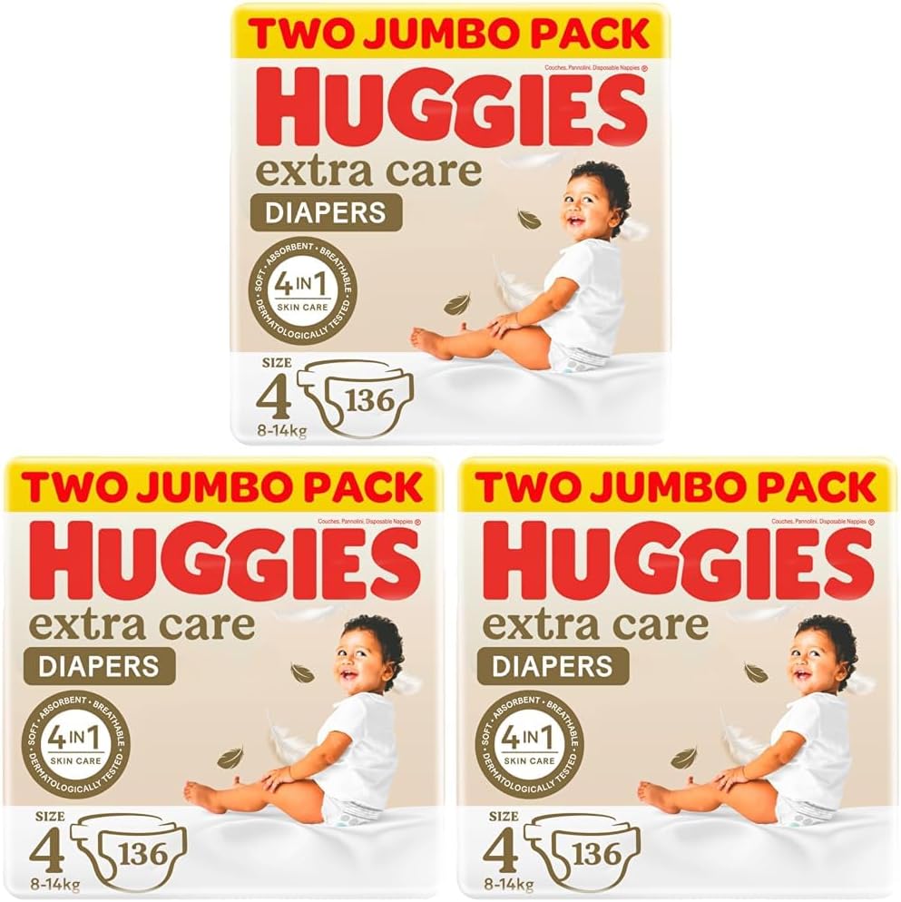 Huggies Extra Care, Size 4, 8-14 kg, Twin Jumbo Pack, 136 Diapers