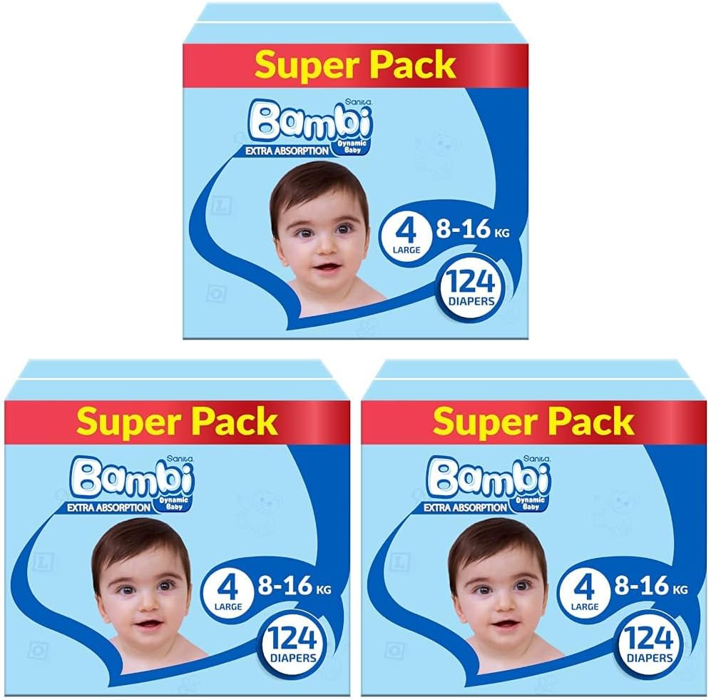 Sanita Bambi, Size 4, Large, 8-16 kg, Jumbo Pack, 62 Diapers