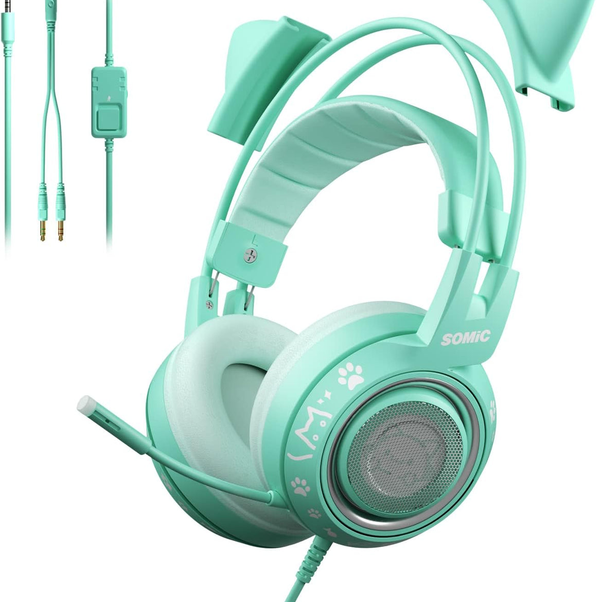 SOMIC G951s Pink Stereo Gaming Headset with Mic for PS4,Xbox,PC,Mobile Phone,3.5mm Noise Reduction Cat Ear Headphones Lightweight Over Ear Headphones for Girls