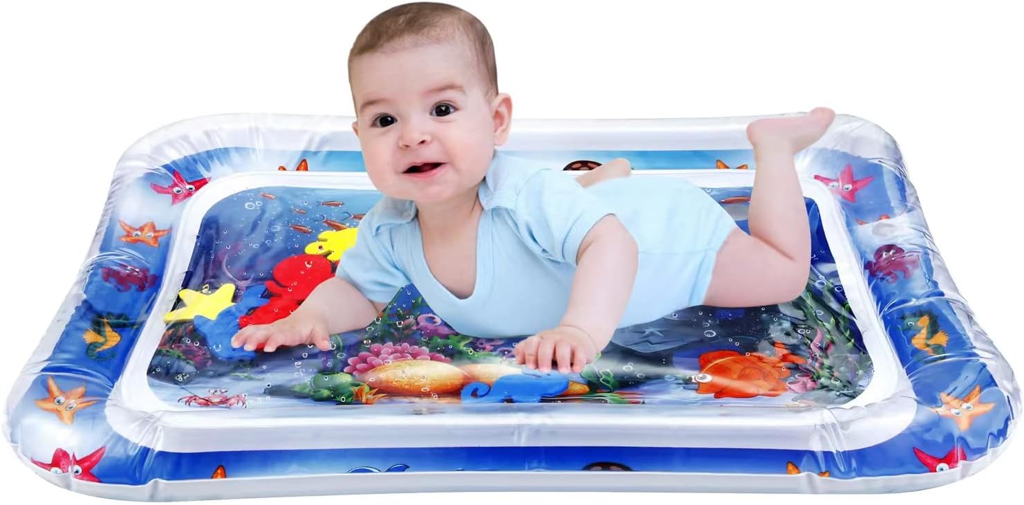 PandaEar 2 Pack Tummy Time Water Mat for Babies Kids, Inflatable Baby Water Play Mats, Baby Toys Sensory Water Mat for 3 6 12 Months Girls Boys