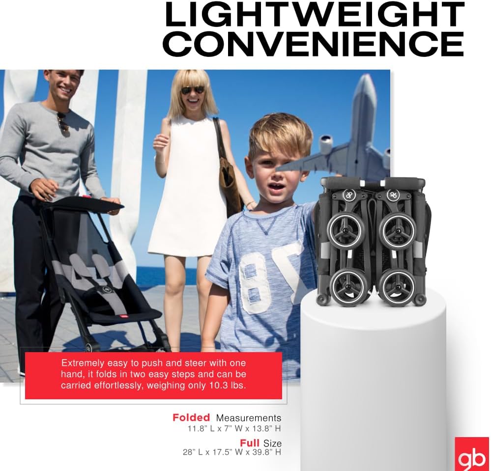 gb Pockit+ All City, Ultra Compact Lightweight Travel Stroller with Front Wheel Suspension
