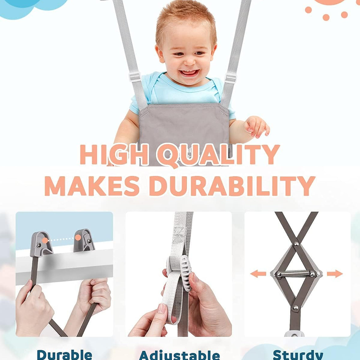 Infant Master Doorway Jumper, Johnny Jumper w/Adjustable Seat Bag, Durable Baby Door Bouncer & Swing Jumper w/Steel Spring, Wise Gift Choice for Infant & Toddler, Easy to Use, Blue