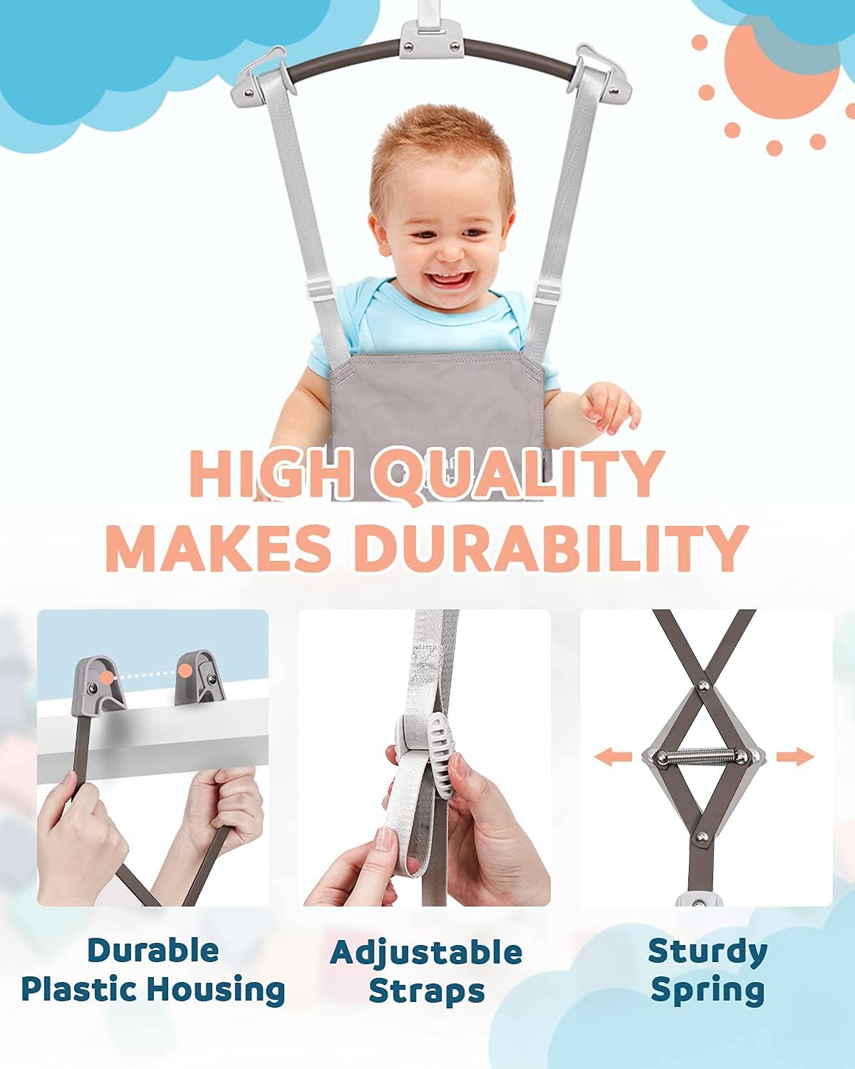 Infant Master Doorway Jumper, Johnny Jumper w/Adjustable Seat Bag, Durable Baby Door Bouncer & Swing Jumper w/Steel Spring, Wise Gift Choice for Infant & Toddler, Easy to Use, Blue