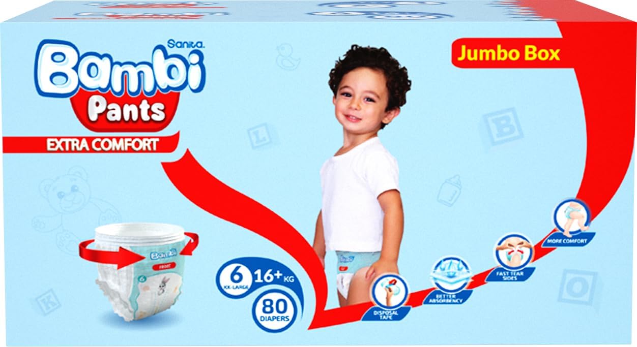 Sanita Bambi Pants, Size 6, Xxl, Jumbo Box, 80 Diapers - Package may vary