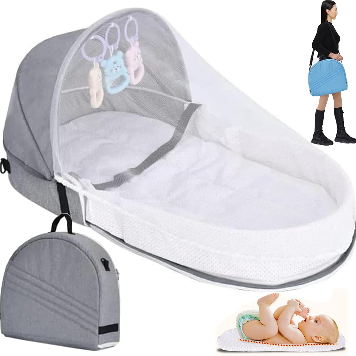 Baby Travel Cot with Mosquito Net and Awning