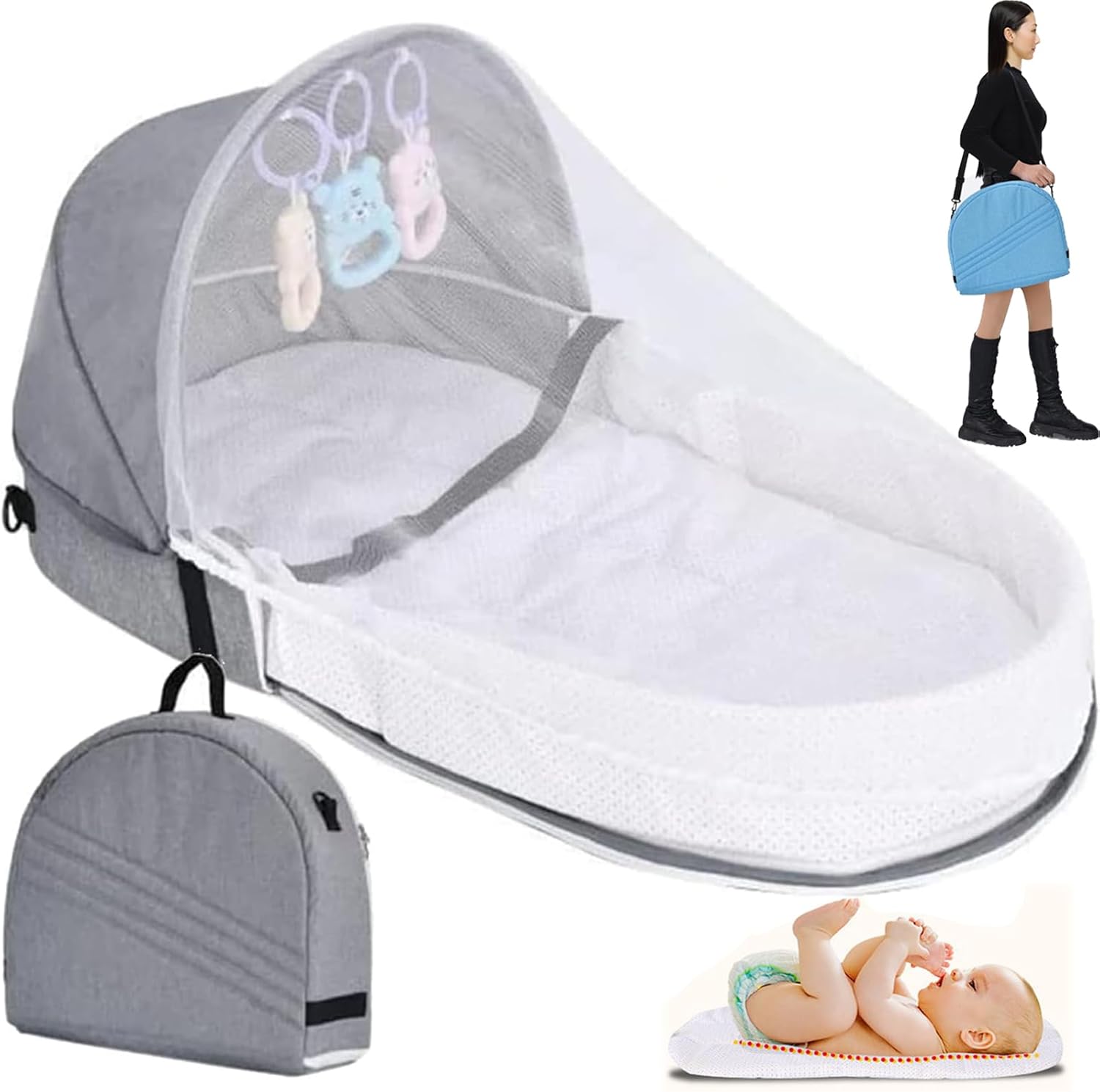 Baby Travel Cot with Mosquito Net and Awning