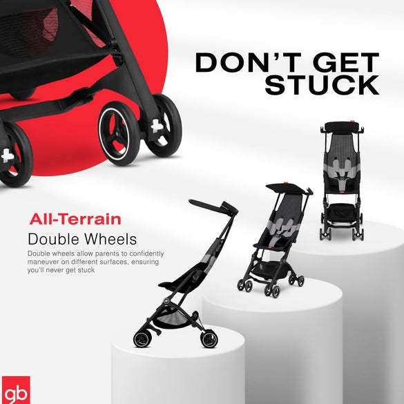 gb Pockit+ All City, Ultra Compact Lightweight Travel Stroller with Front Wheel Suspension