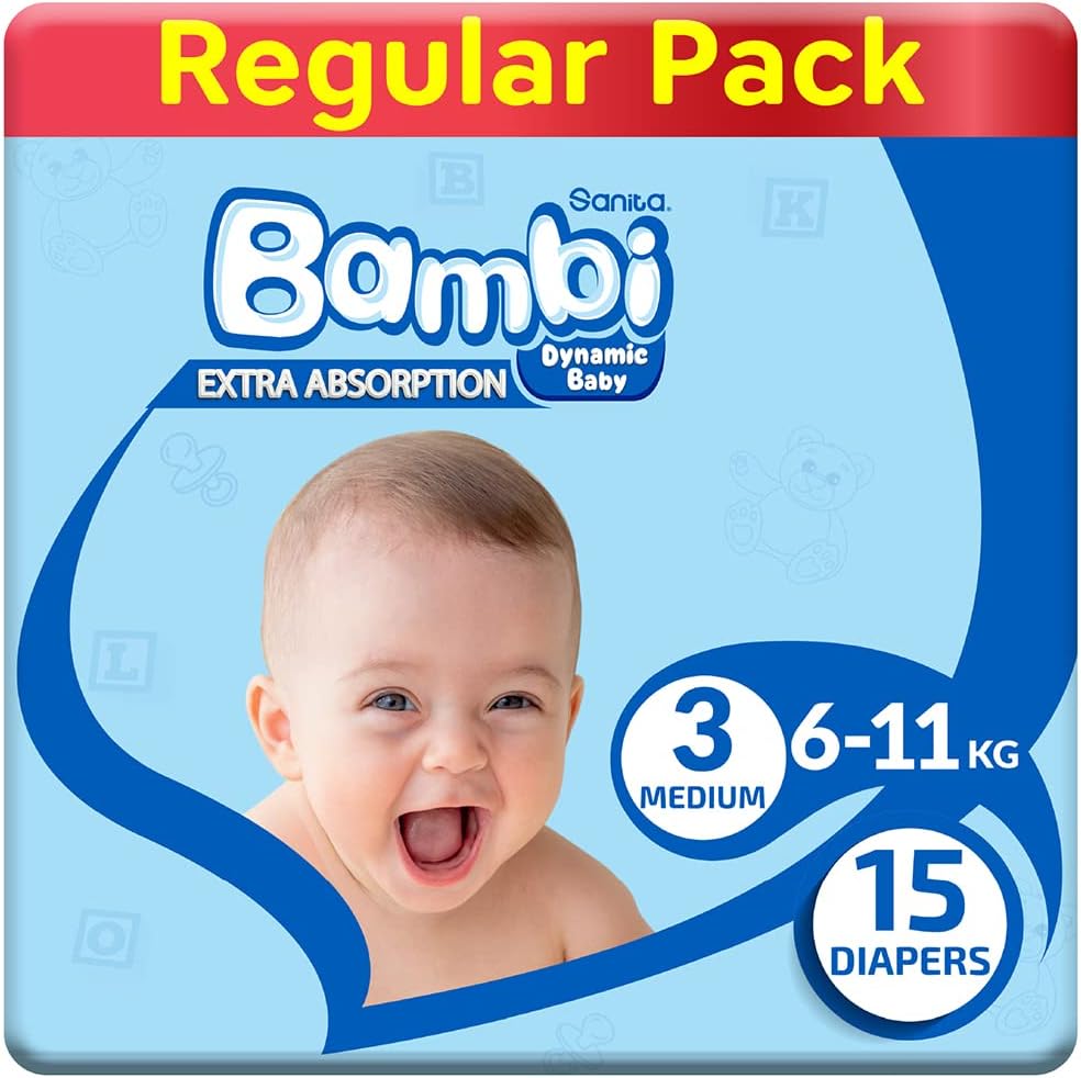 Sanita Bambi Baby Diapers Mega Pack Size 3, Medium, 6-11 KG, 184 Count