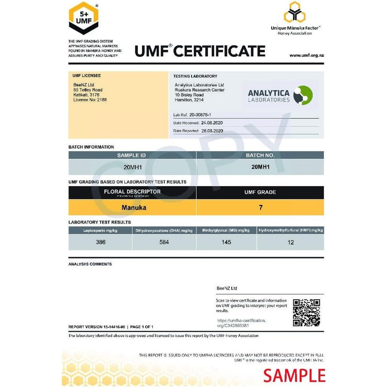 BeeNZ Premium Manuka Honey UMF 20+ (250g) 100% Pure and Natural Honey