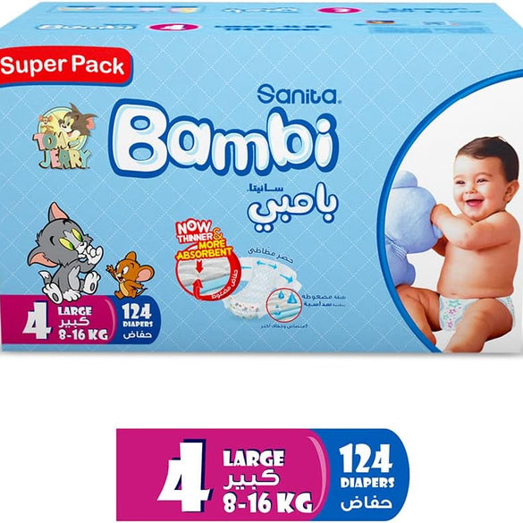 Sanita Bambi, Size 4, Large, 8-16 kg, Jumbo Pack, 62 Diapers