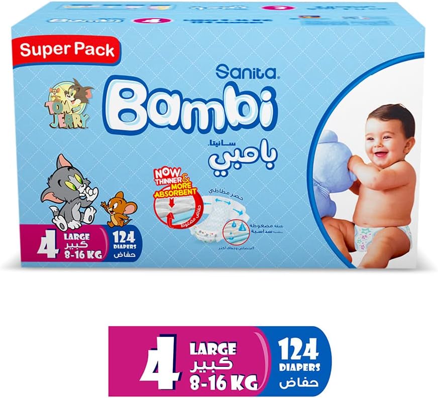 Sanita Bambi, Size 4, Large, 8-16 kg, Jumbo Pack, 62 Diapers