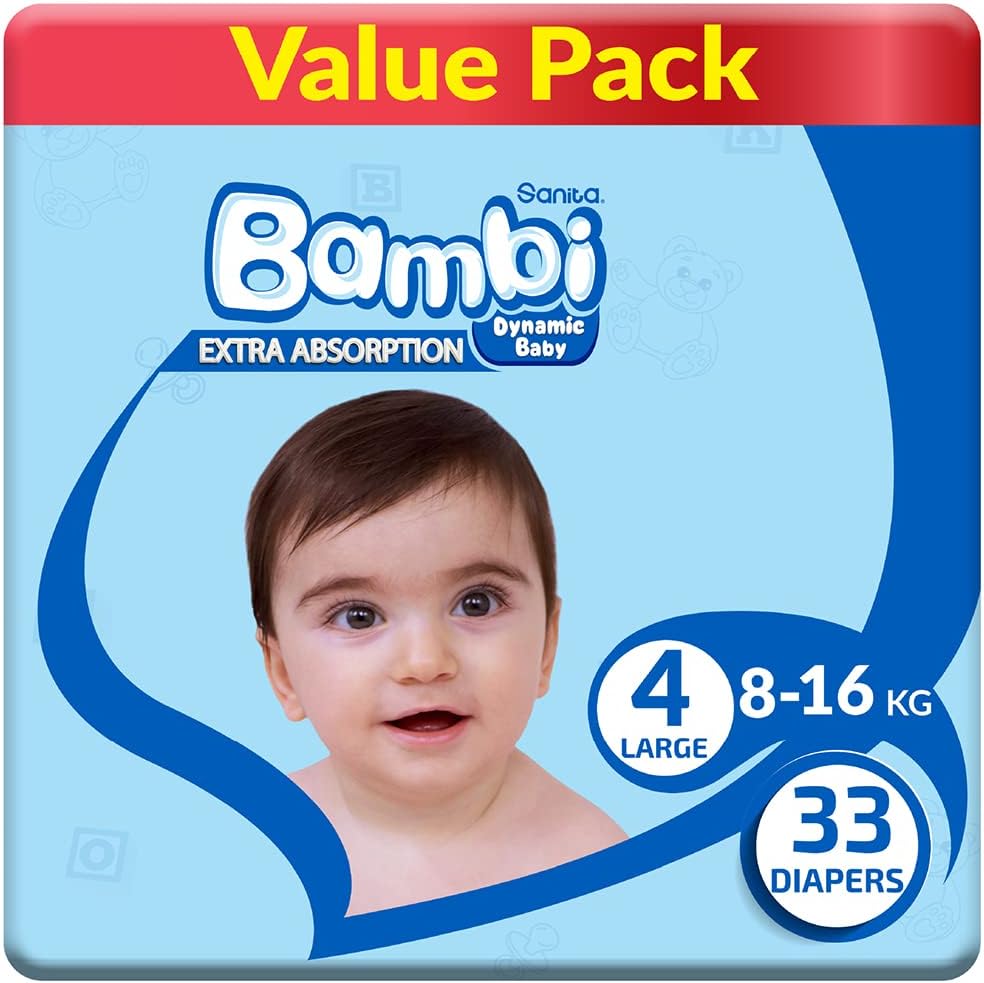 Sanita Bambi, Size 4, Large, 8-16 kg, Jumbo Pack, 62 Diapers