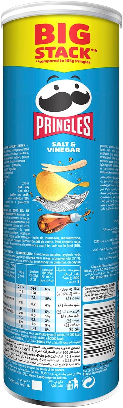 Pringles Salt & Vinegar Flavored Potato Chips Can - 200 Gm