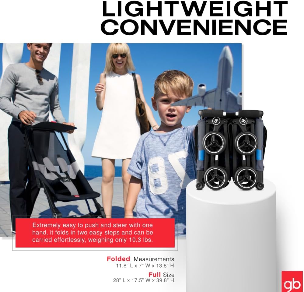 gb Pockit+ All City, Ultra Compact Lightweight Travel Stroller with Front Wheel Suspension